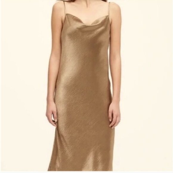 Banana Republic Cowl Neck Satin Midi Slip Dress, Champagne - Size M Medium - Picture 7 of 7